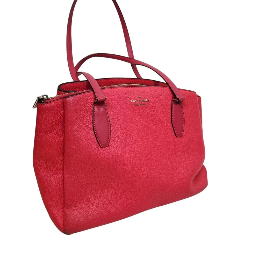 KATE SPADE Tote Bag Womens Large Pink Leather Triple Compartment Shoulder Purse